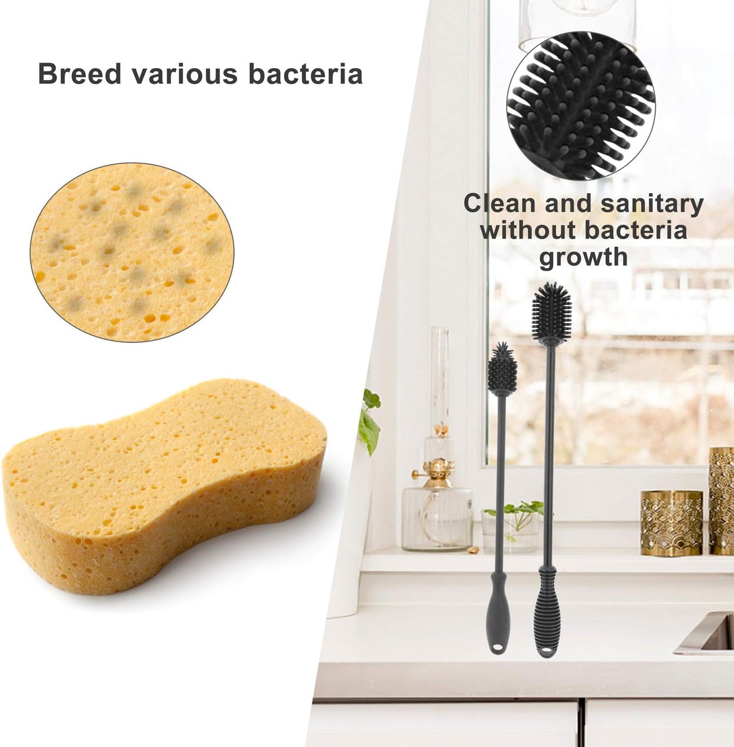 Silicone Bottle Cleaning Brush with Long Handle,12.5" Water Bottle Cleaner for Baby Bottles, Hydro Flask, Sports Bottle, Vase, Glassware, Perfect for Smaller Diameter (2 Pack,Dark Gray)