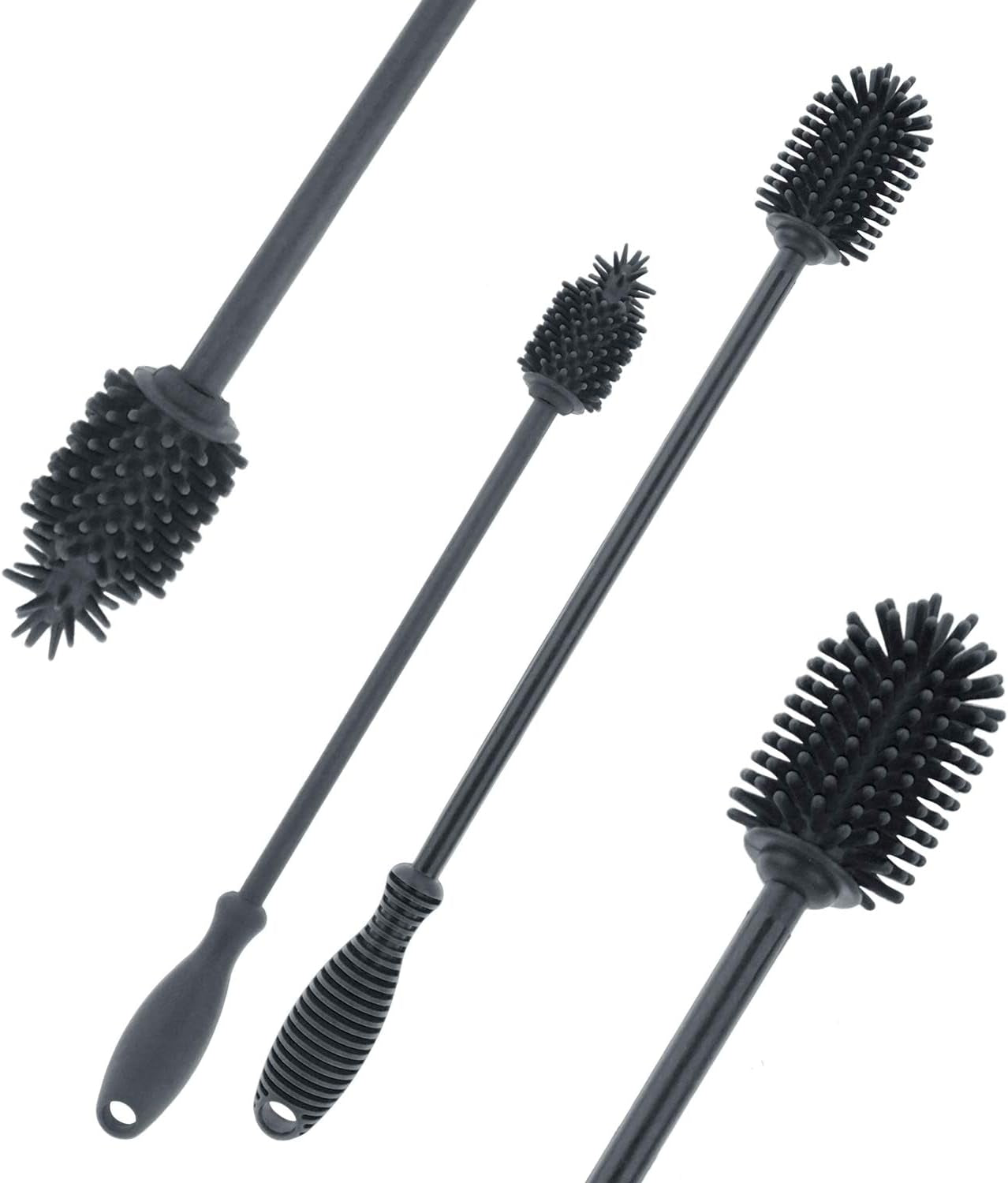 Silicone Bottle Cleaning Brush with Long Handle,12.5" Water Bottle Cleaner for Baby Bottles, Hydro Flask, Sports Bottle, Vase, Glassware, Perfect for Smaller Diameter (2 Pack,Dark Gray)