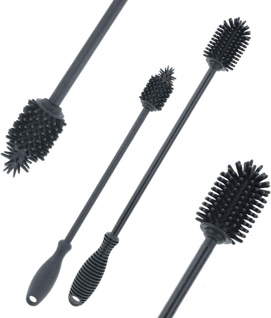 Silicone Bottle Cleaning Brush with Long Handle,12.5" Water Bottle Cleaner for Baby Bottles, Hydro Flask, Sports Bottle, Vase, Glassware, Perfect for Smaller Diameter (2 Pack,Dark Gray)