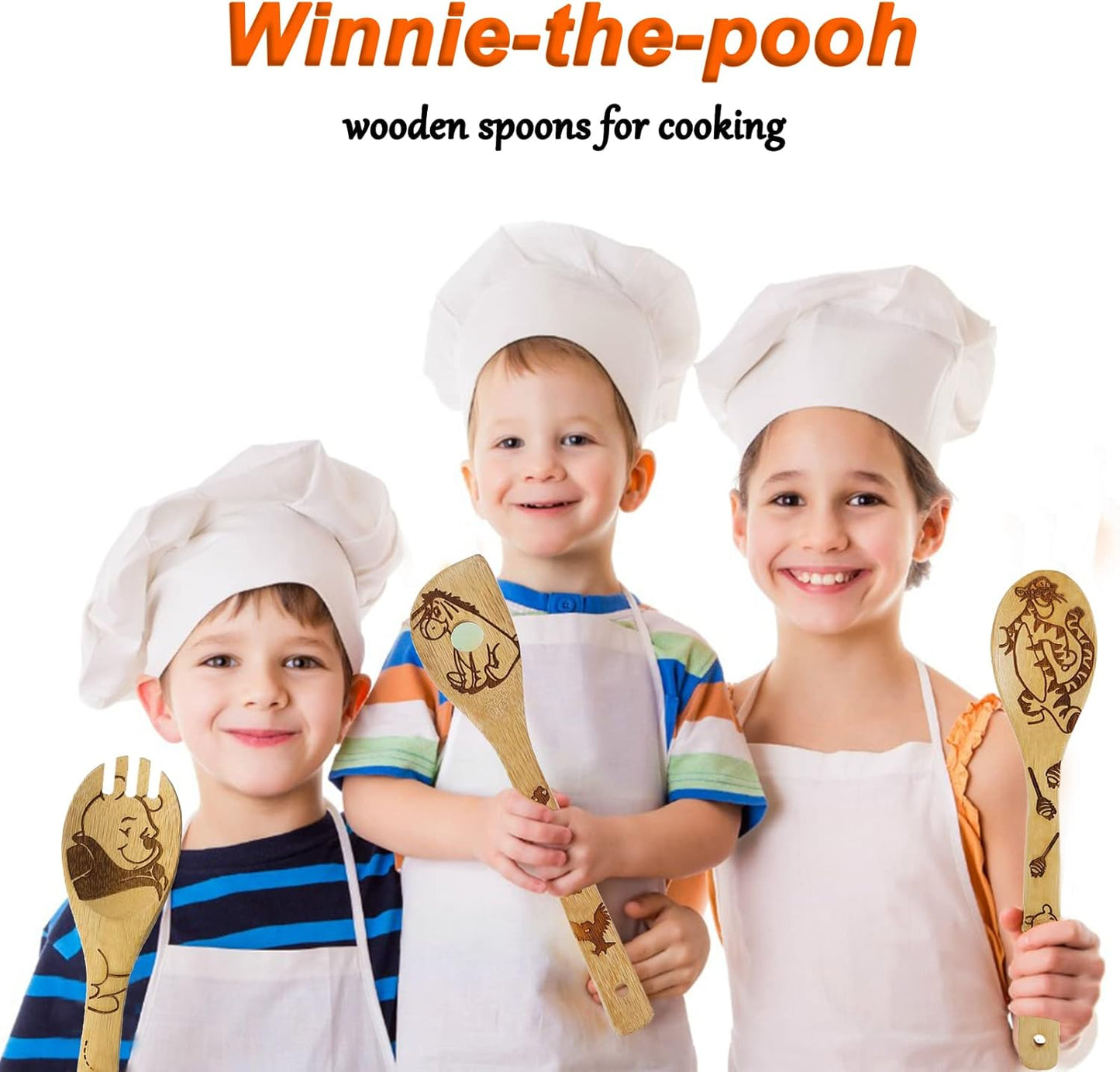 5-Piece Winnie the Bear Cartoon Wooden Spoon Set - Adorable Kitchen Utensils for Cooking and Decor, Perfect Gifts for Moms and Cooking Enthusiasts