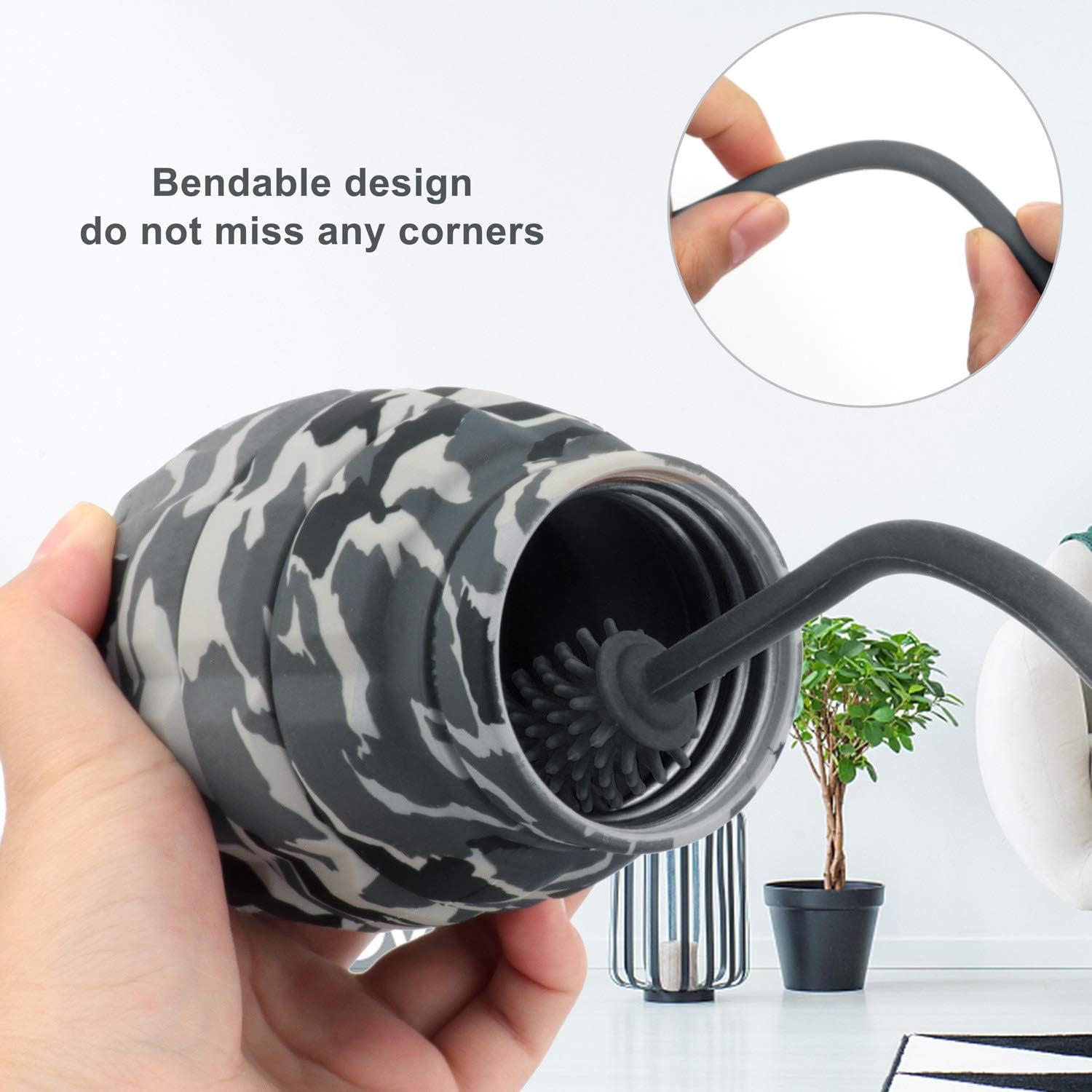 Silicone Bottle Cleaning Brush with Long Handle,12.5" Water Bottle Cleaner for Baby Bottles, Hydro Flask, Sports Bottle, Vase, Glassware, Perfect for Smaller Diameter (2 Pack,Dark Gray)