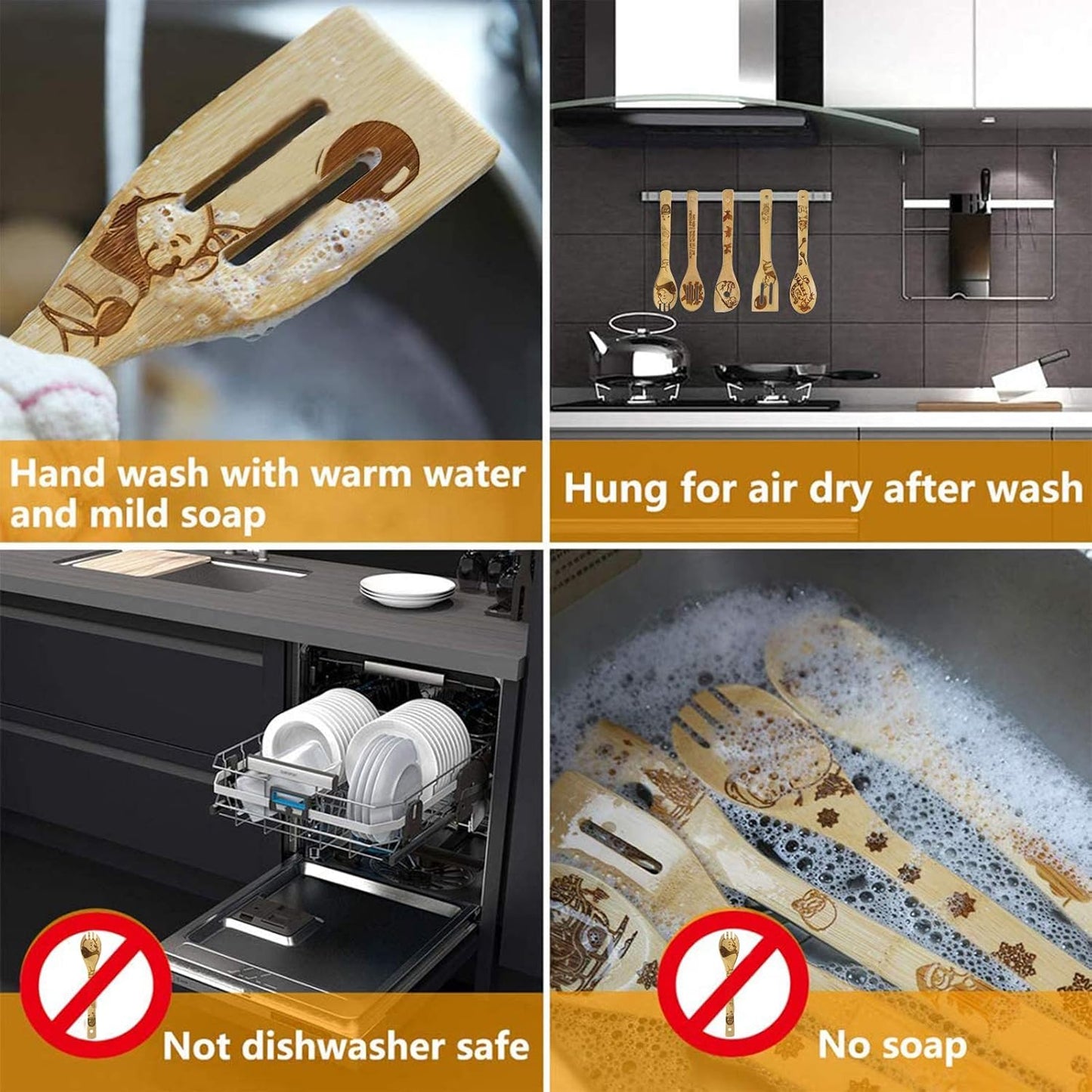 5-Piece Winnie the Bear Cartoon Wooden Spoon Set - Adorable Kitchen Utensils for Cooking and Decor, Perfect Gifts for Moms and Cooking Enthusiasts